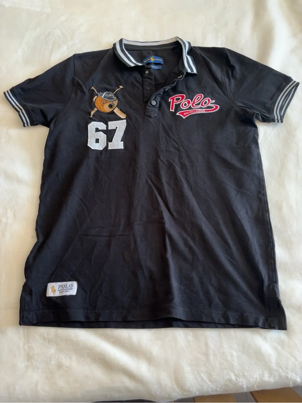 Polo by Ralph Lauren Black Short-Sleeve Polo with White Trim and Red Logo - Picture 3 of 9
